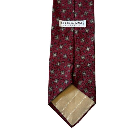 Giorgio Armani cravatte burgundy red plum gray floral print men’s designer tie - Picture 1 of 9